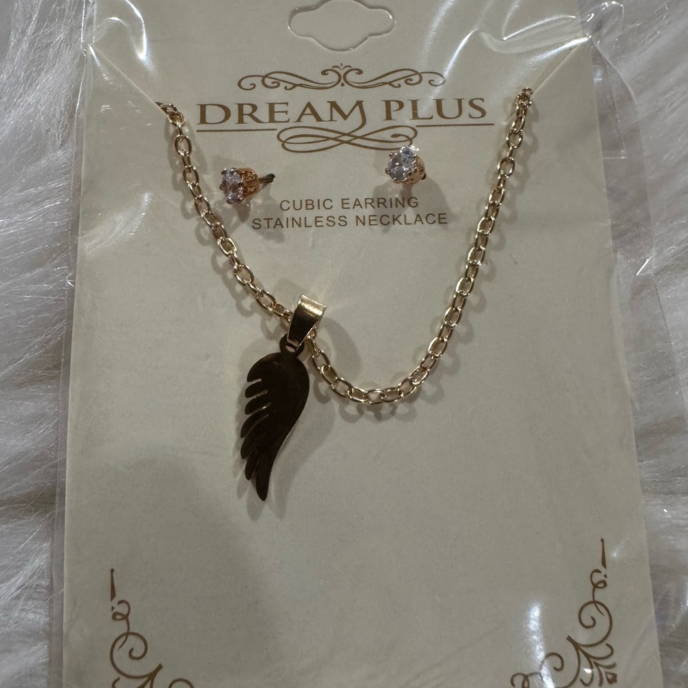 Angel  Wing Necklace and Earring Set